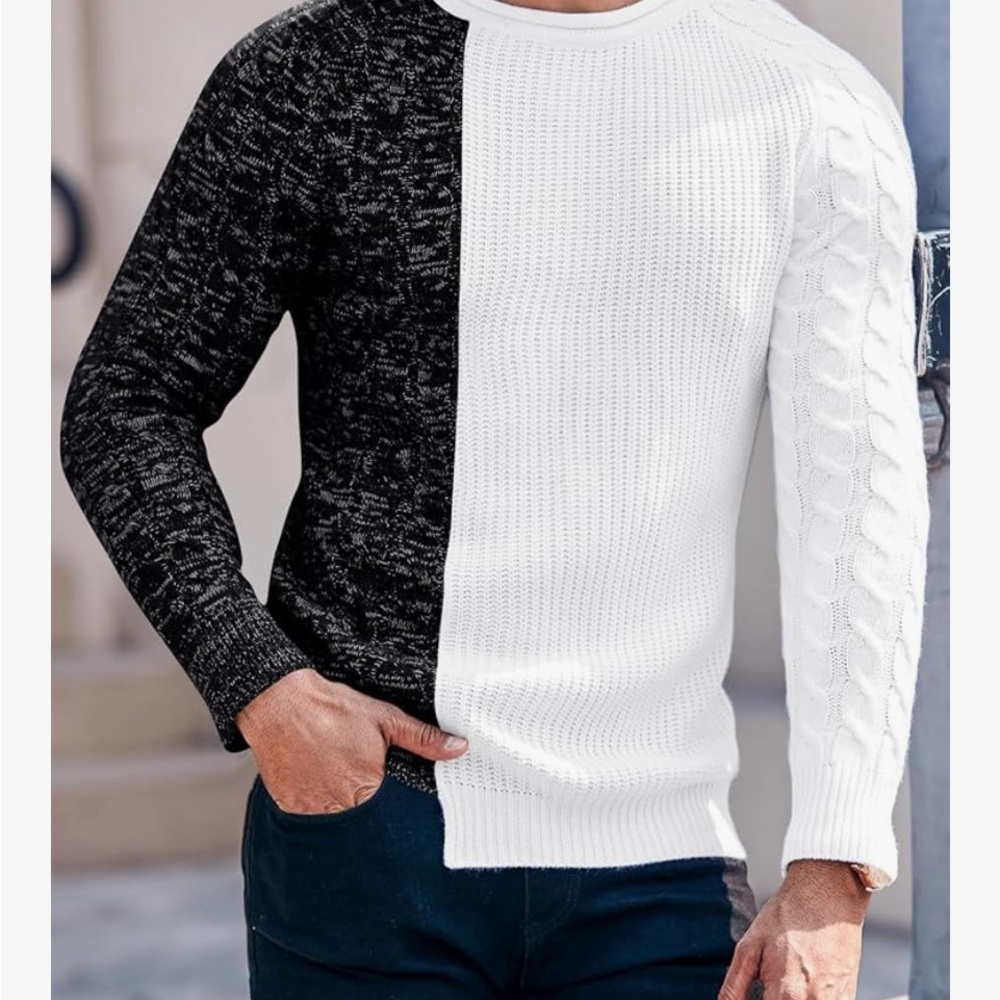 Men's Two-Tone Black & White Knit Sweater